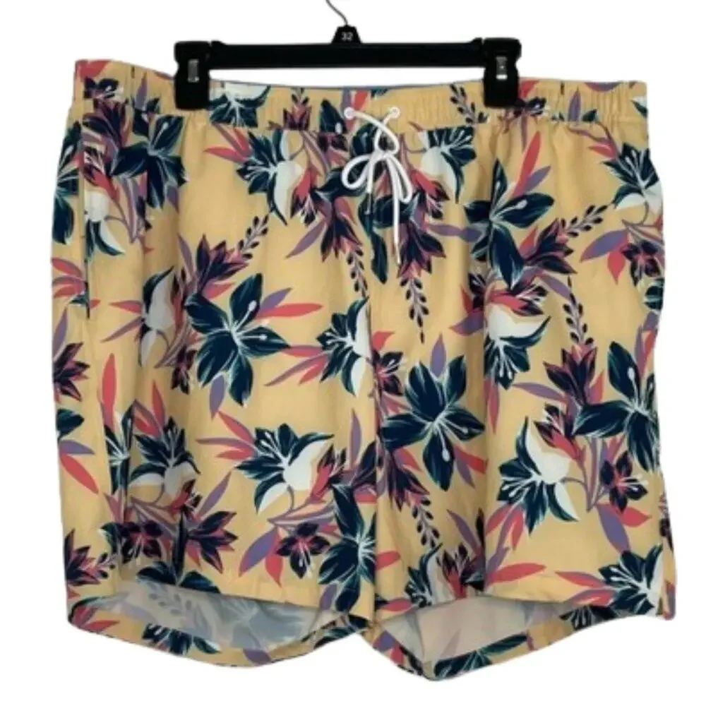 Bonobos yellow floral tropical 7 inch inseam swim trunks size XXL